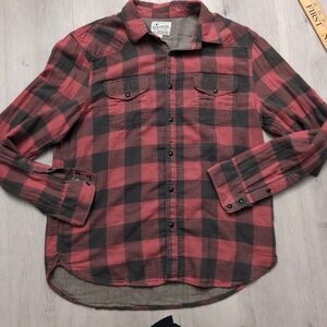 Lucky Brand Pearl Snap Soft Flannel Mens L Red Black Check